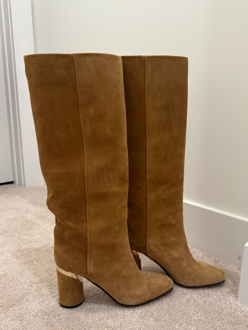 Jimmy Choo Tan Suede Knee-High Heeled Boots